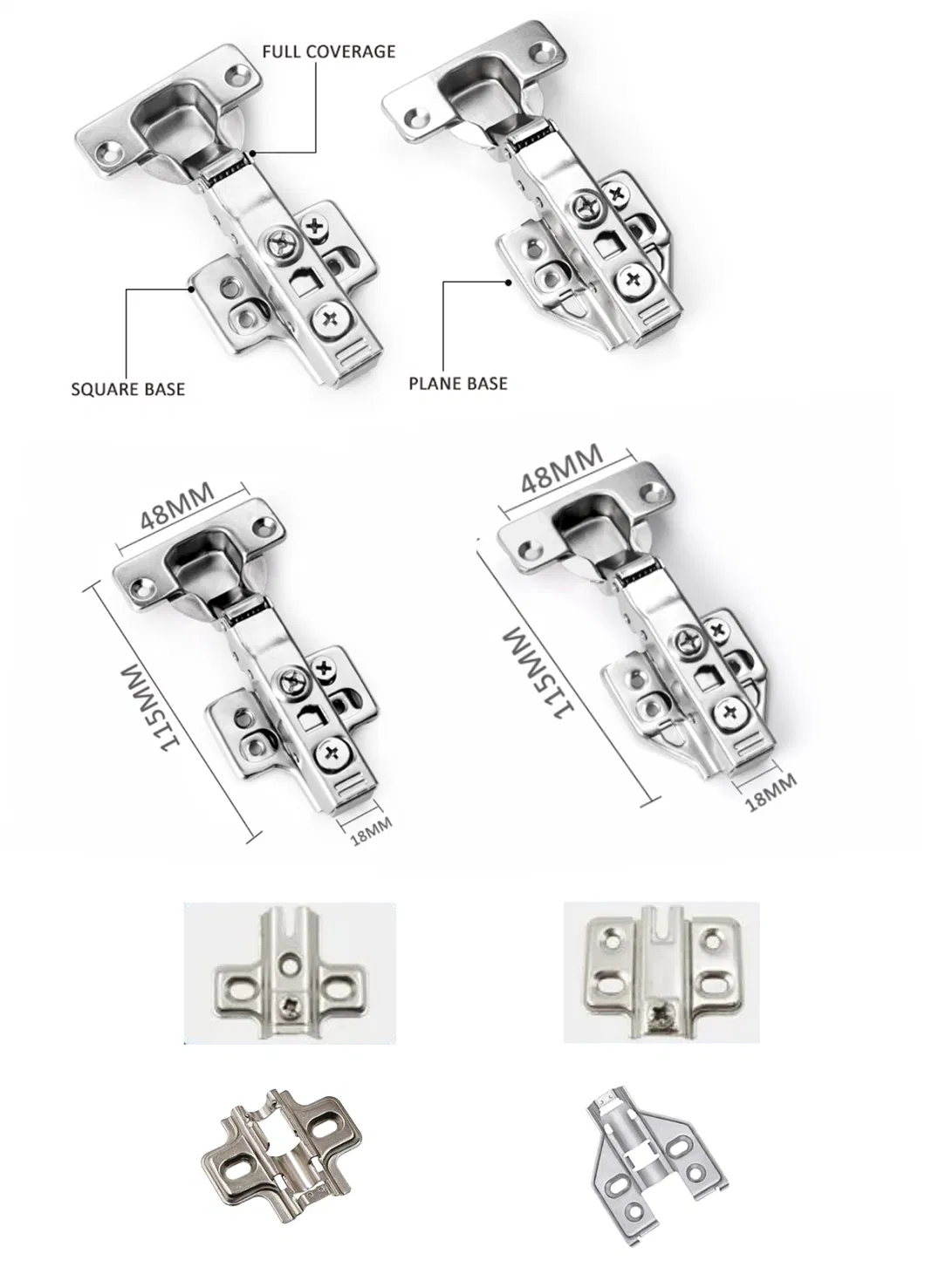 Furniture Hardware Stainless Steel Fixed Unfixed Plate Concealed Folding Soft Close Hydraulic Full Half Inset Overlay Slid Clip Cabinet Kitchen Adjustable Hinge